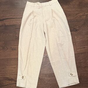 Zara Beige Cropped Trousers with Button Detail like linen